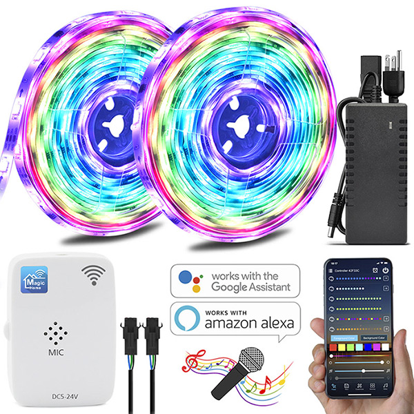 DC12V 32.8ft/10m RGB Flexible WiFi APP Smart Control LED Light Strip Kit, 30LEDs/M, Work With Aleax & Google Assistant,Color Changing Light Strip